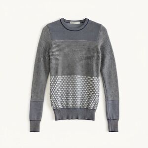 Balenciaga Grey Navy Geometric Wool Knit Crewneck Sweater Sz S Preppy Academia